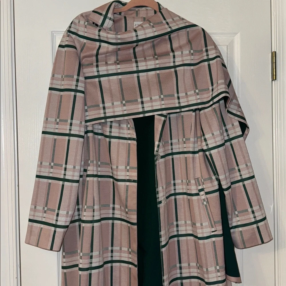 Pink and Green Striped Trench Coat with throw - Picture 5 of 7